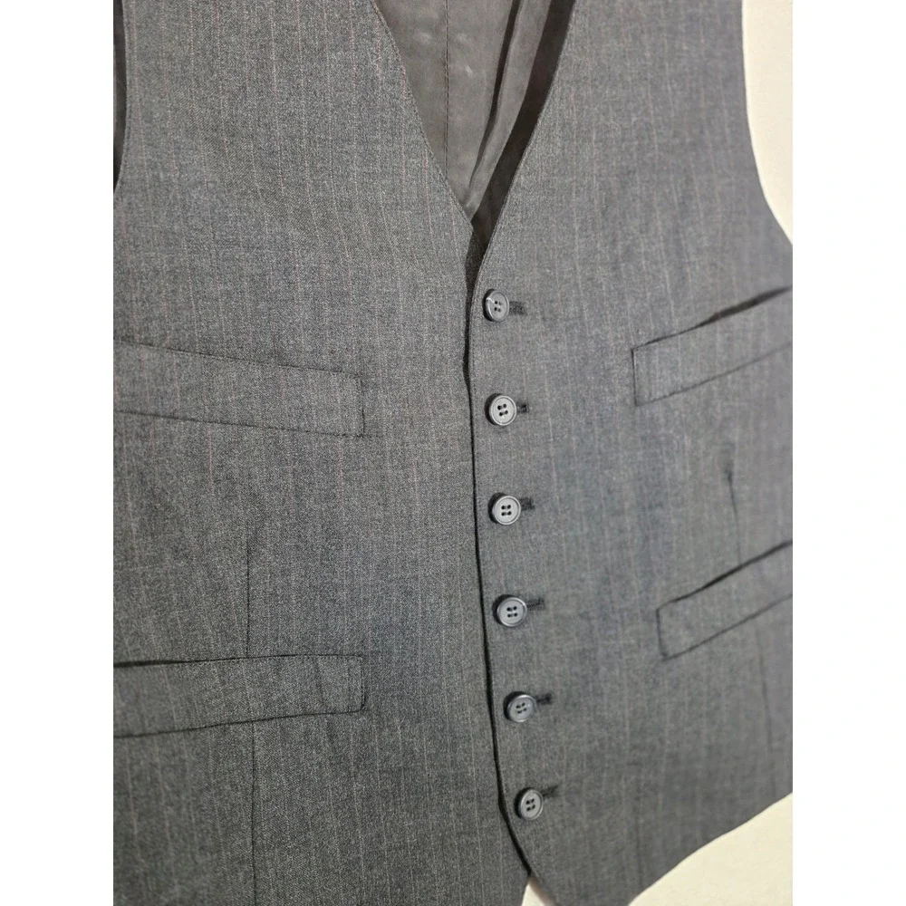 Brooks Brothers Mens Pinstripe Suit Vest Charcoal Grey Red Stripe 4 Pockets S